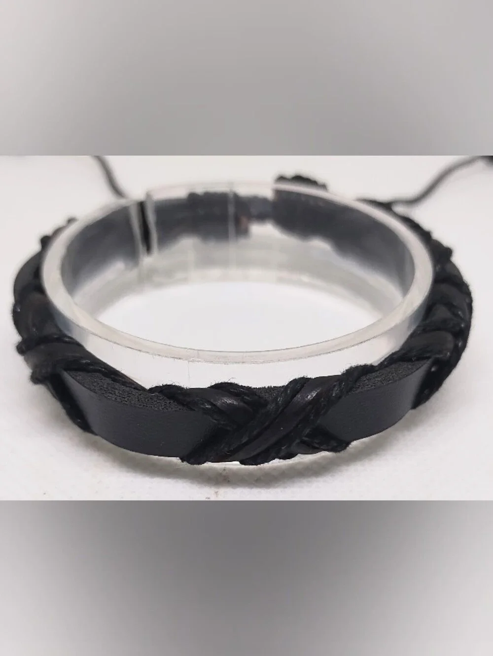 Men's Black Braided Leather Cuff Bracelet G19